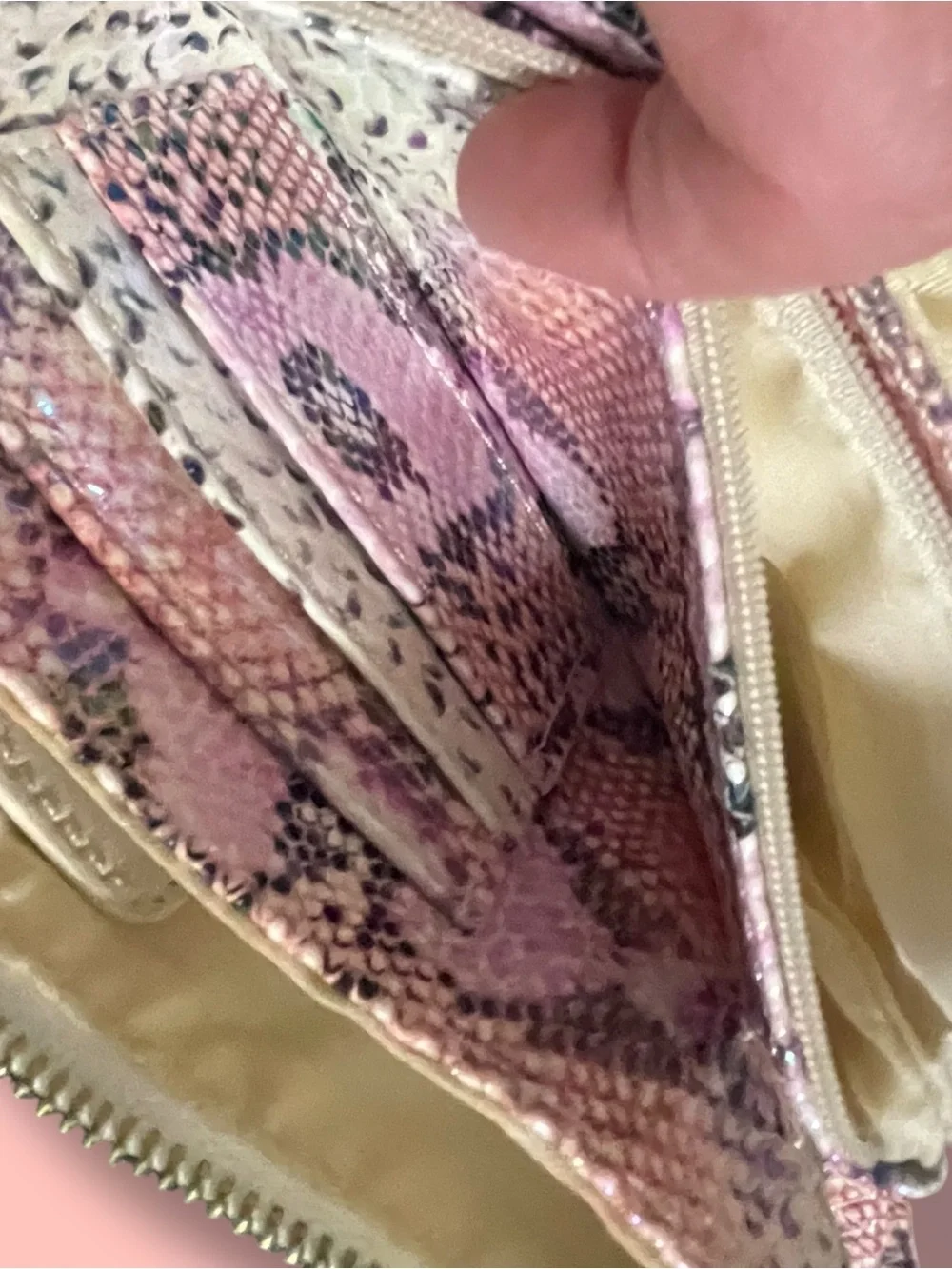 Caroline Hill Pink Holographic Snakeskin Wristlet Clutch Travel Wallet